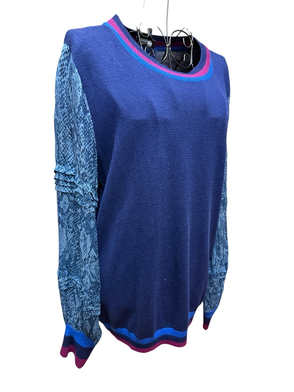 Anthropologie Conditions Apply Navy Blue Pullover Sweater Contrast Trim boho
